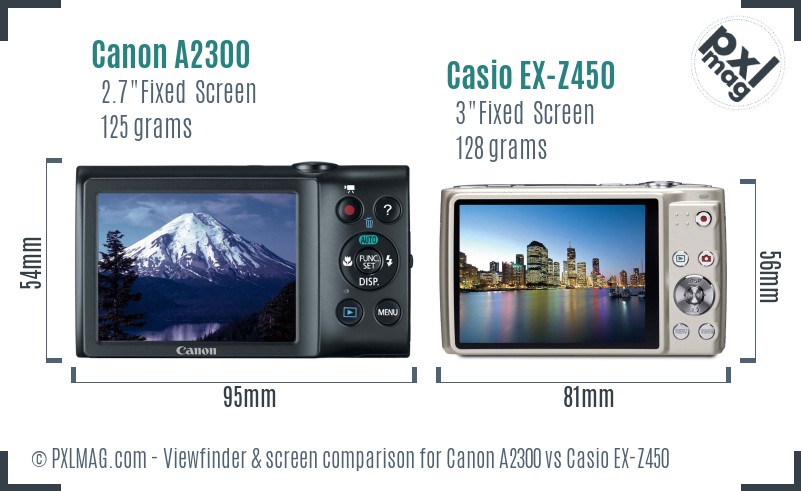 Canon A2300 vs Casio EX-Z450 Screen and Viewfinder comparison