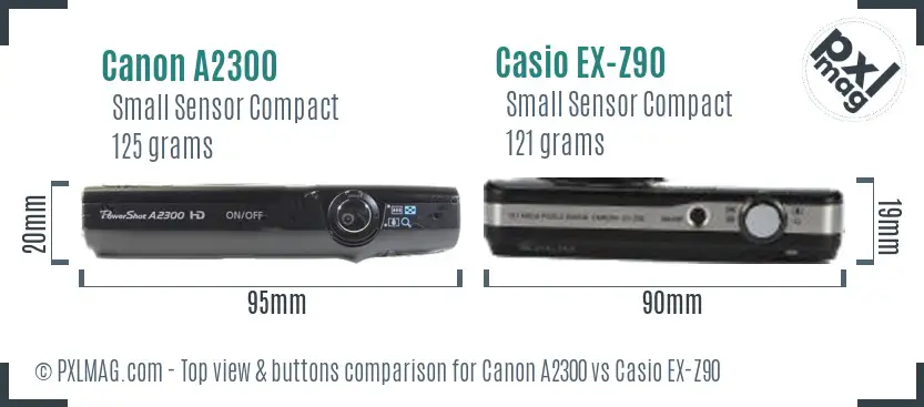Canon A2300 vs Casio EX-Z90 top view buttons comparison Canon A2300 vs Casio EX-Z90 top view buttons comparison