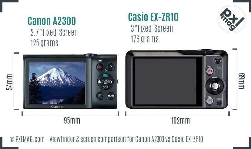 Canon A2300 vs Casio EX-ZR10 Screen and Viewfinder comparison