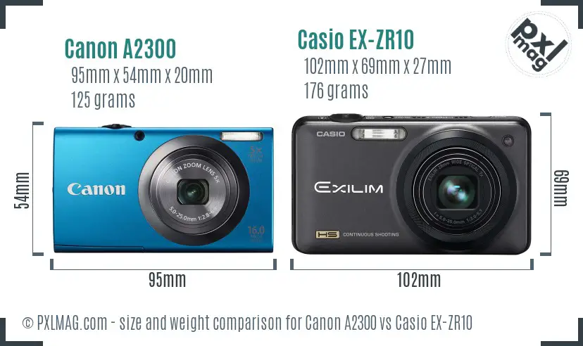 Canon A2300 vs Casio EX-ZR10 size comparison