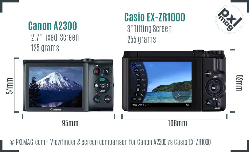 Canon A2300 vs Casio EX-ZR1000 Screen and Viewfinder comparison