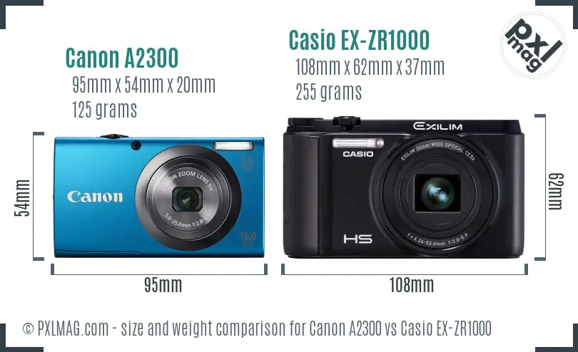 Canon A2300 vs Casio EX-ZR1000 size comparison