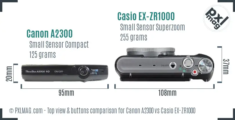 Canon A2300 vs Casio EX-ZR1000 top view buttons comparison