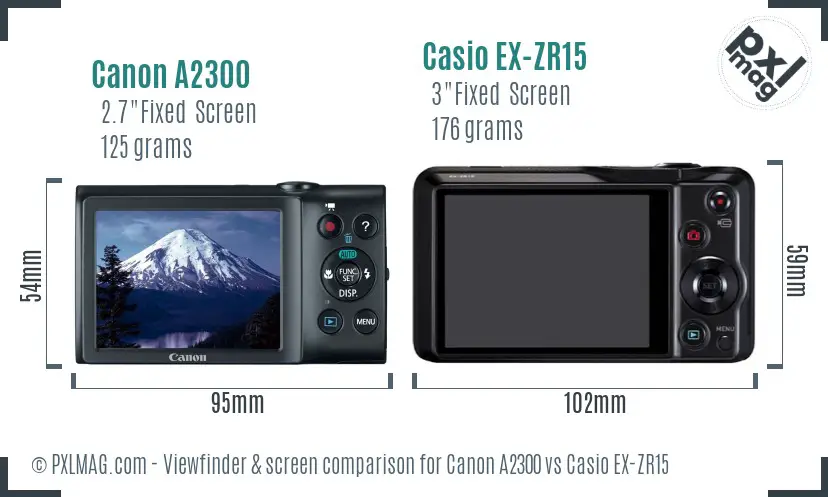 Canon A2300 vs Casio EX-ZR15 Screen and Viewfinder comparison