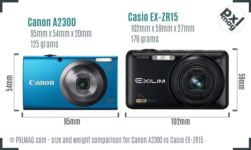 Canon A2300 vs Casio EX-ZR15 size comparison