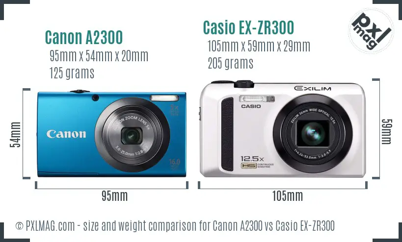 Canon A2300 vs Casio EX-ZR300 size comparison