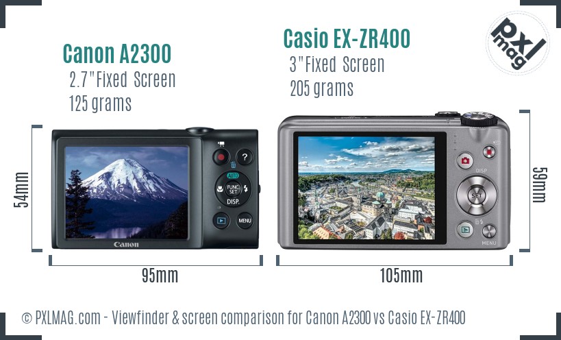 Canon A2300 vs Casio EX-ZR400 Screen and Viewfinder comparison