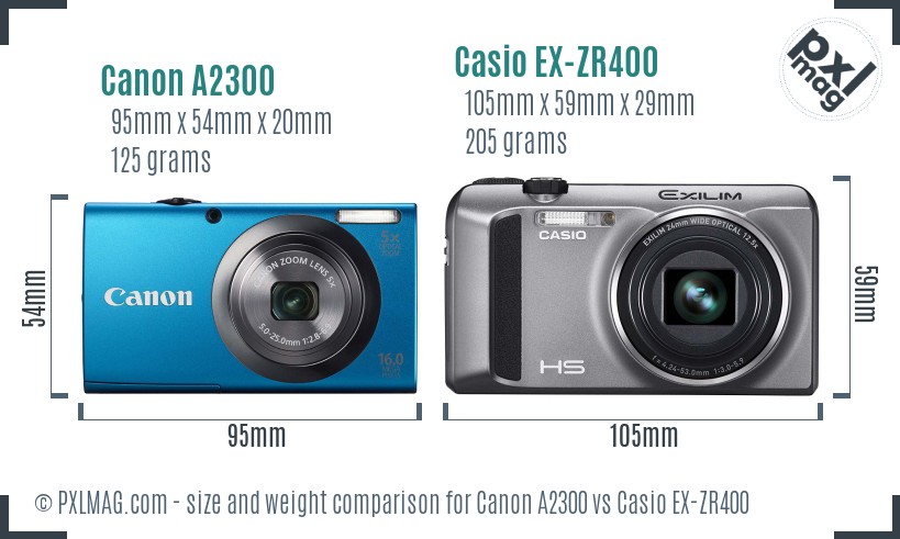 Canon A2300 vs Casio EX-ZR400 size comparison Canon A2300 vs Casio EX-ZR400 size comparison
