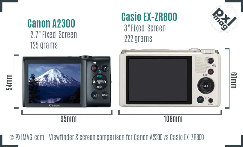 Canon A2300 vs Casio EX-ZR800 Screen and Viewfinder comparison