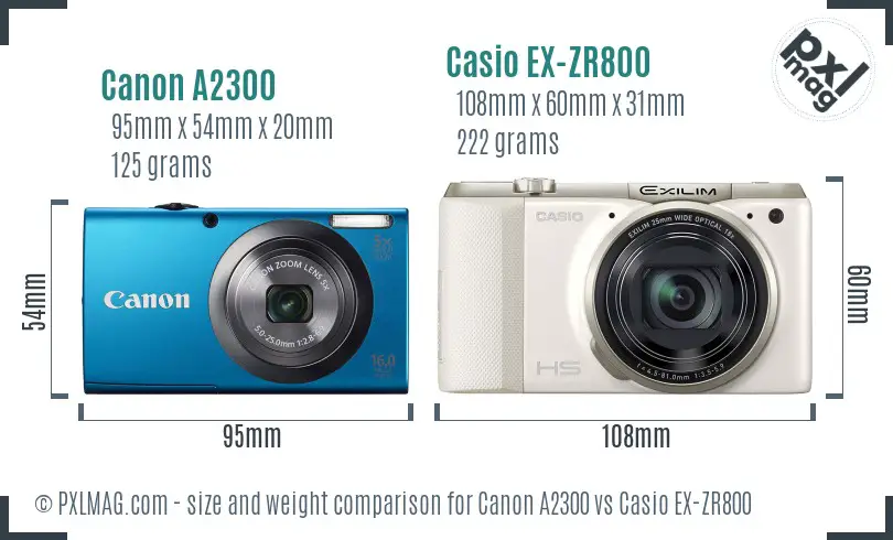Canon A2300 vs Casio EX-ZR800 size comparison