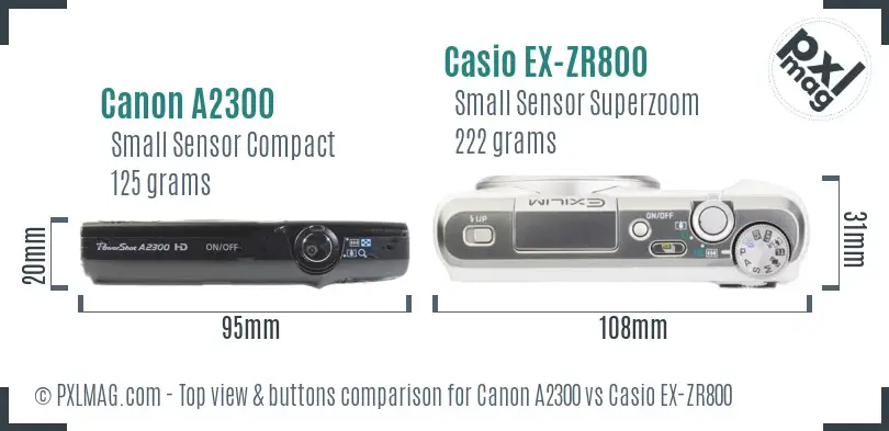 Canon A2300 vs Casio EX-ZR800 top view buttons comparison