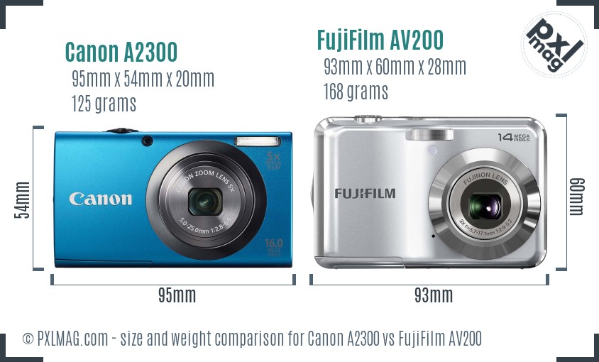 Canon A2300 vs FujiFilm AV200 size comparison
