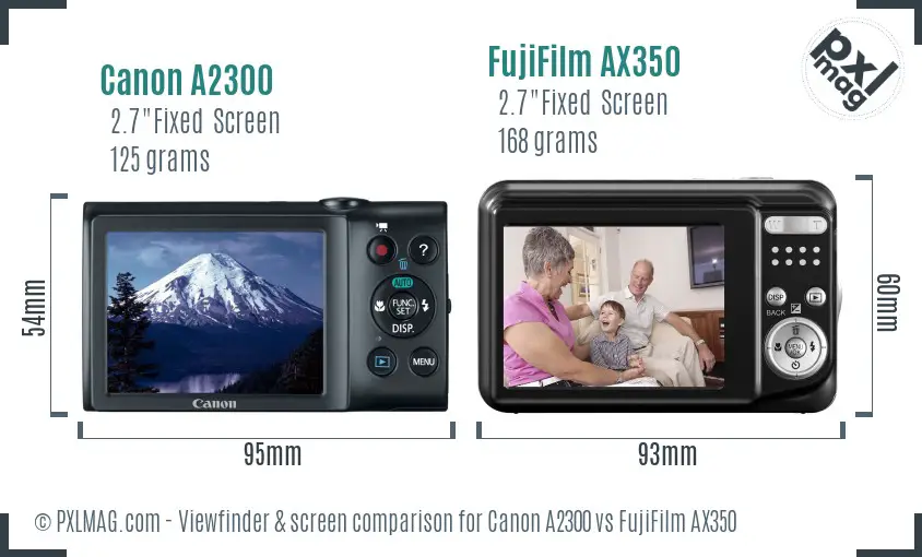 Canon A2300 vs FujiFilm AX350 Screen and Viewfinder comparison