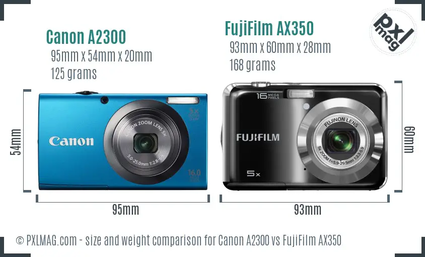 Canon A2300 vs FujiFilm AX350 size comparison