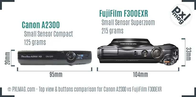 Canon A2300 vs FujiFilm F300EXR top view buttons comparison
