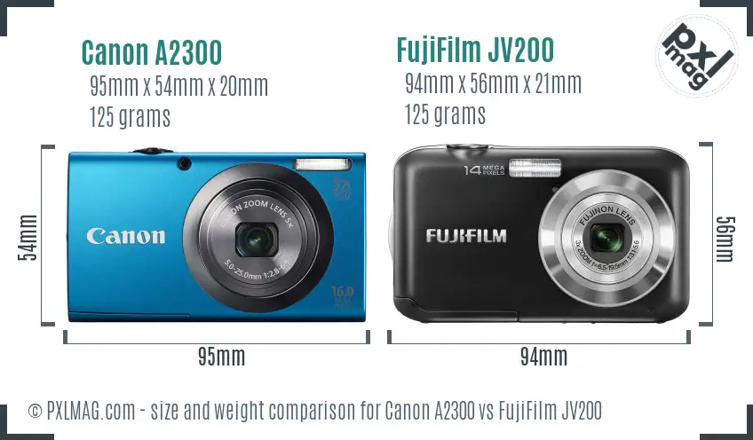 Canon A2300 vs FujiFilm JV200 size comparison