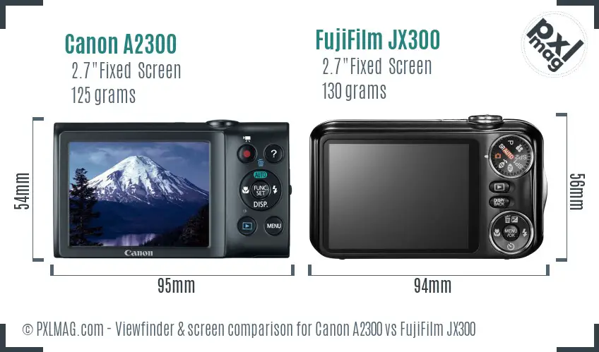 Canon A2300 vs FujiFilm JX300 Screen and Viewfinder comparison
