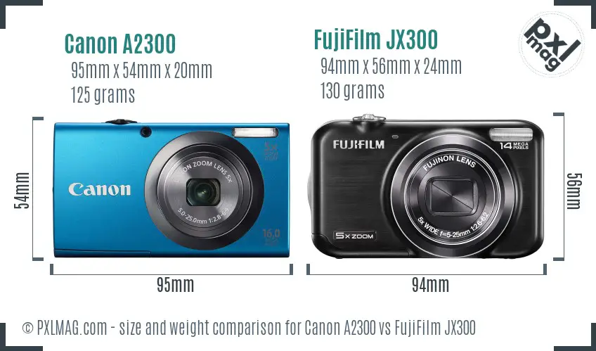 Canon A2300 vs FujiFilm JX300 size comparison