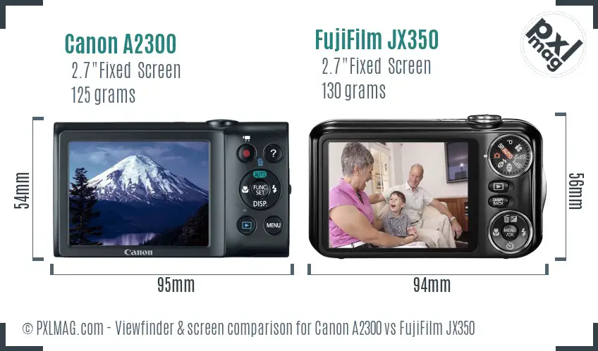 Canon A2300 vs FujiFilm JX350 Screen and Viewfinder comparison