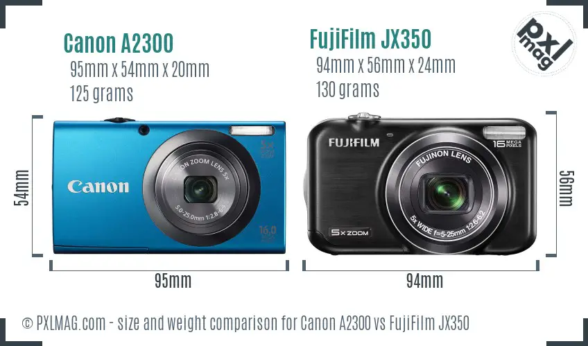 Canon A2300 vs FujiFilm JX350 size comparison