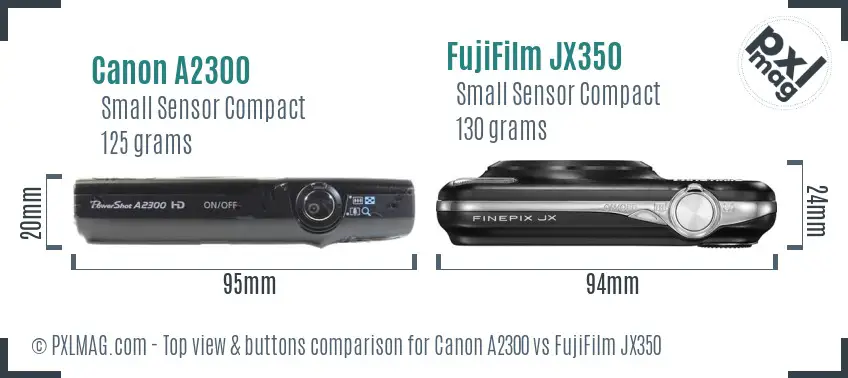 Canon A2300 vs FujiFilm JX350 top view buttons comparison