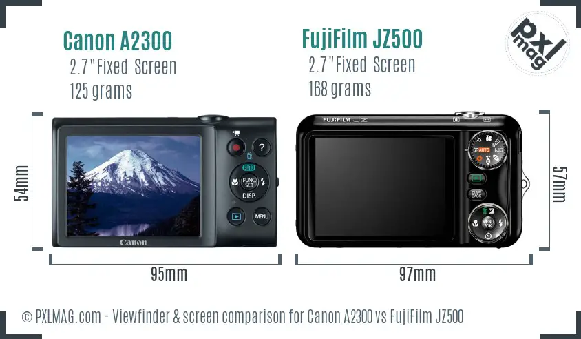 Canon A2300 vs FujiFilm JZ500 Screen and Viewfinder comparison