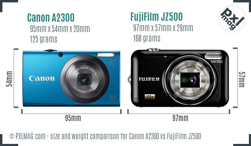 Canon A2300 vs FujiFilm JZ500 size comparison