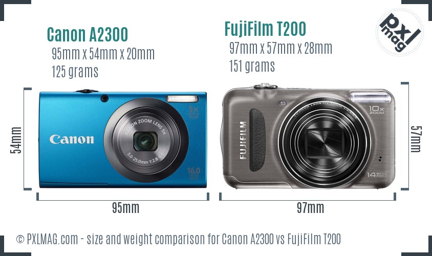 Canon A2300 vs FujiFilm T200 size comparison