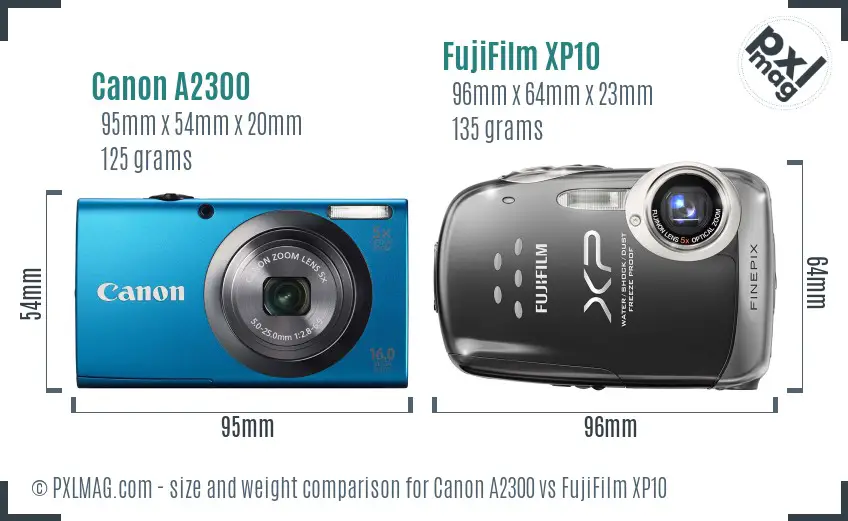 Canon A2300 vs FujiFilm XP10 size comparison