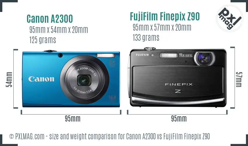 Canon A2300 vs FujiFilm Finepix Z90 size comparison