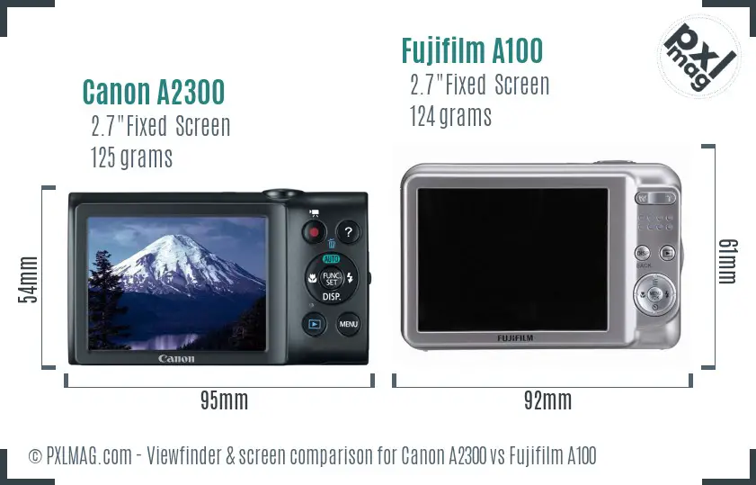 Canon A2300 vs Fujifilm A100 Screen and Viewfinder comparison