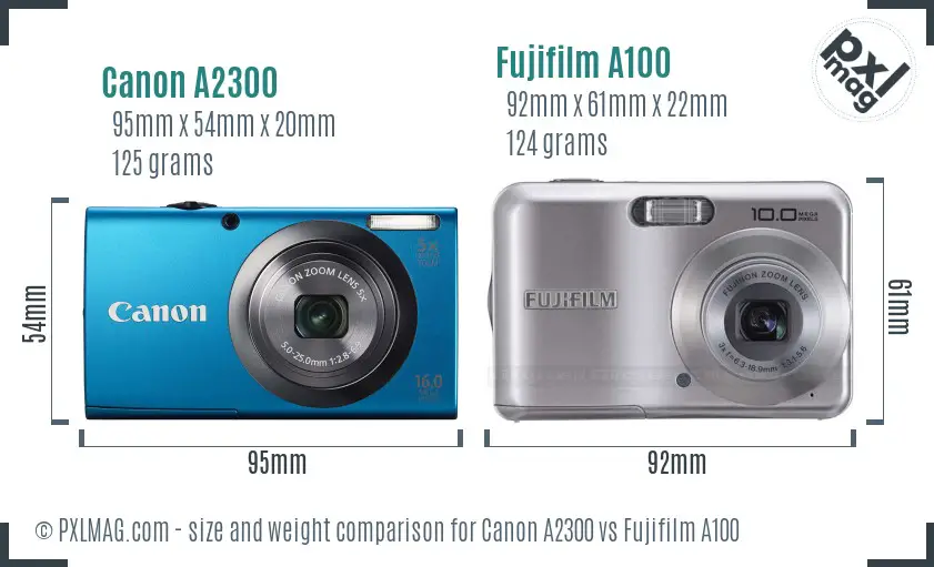 Canon A2300 vs Fujifilm A100 size comparison