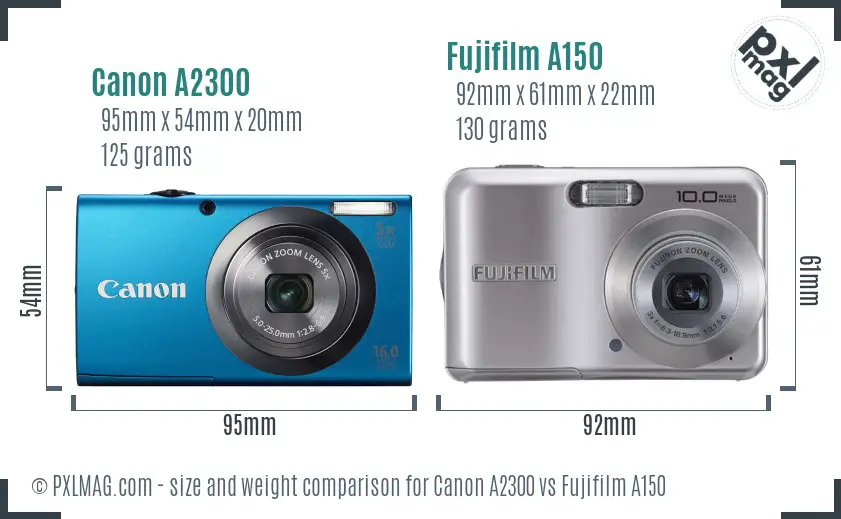 Canon A2300 vs Fujifilm A150 size comparison