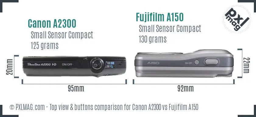 Canon A2300 vs Fujifilm A150 top view buttons comparison