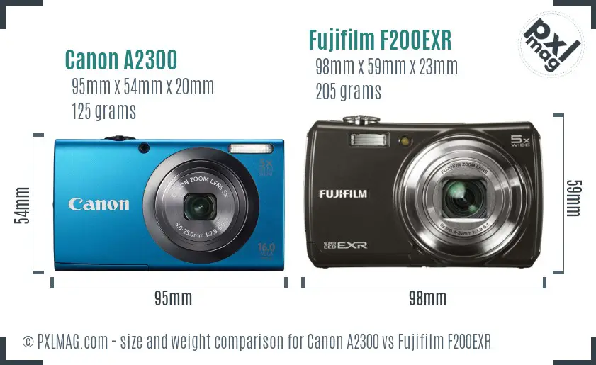 Canon A2300 vs Fujifilm F200EXR size comparison