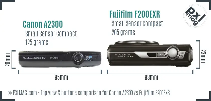 Canon A2300 vs Fujifilm F200EXR top view buttons comparison