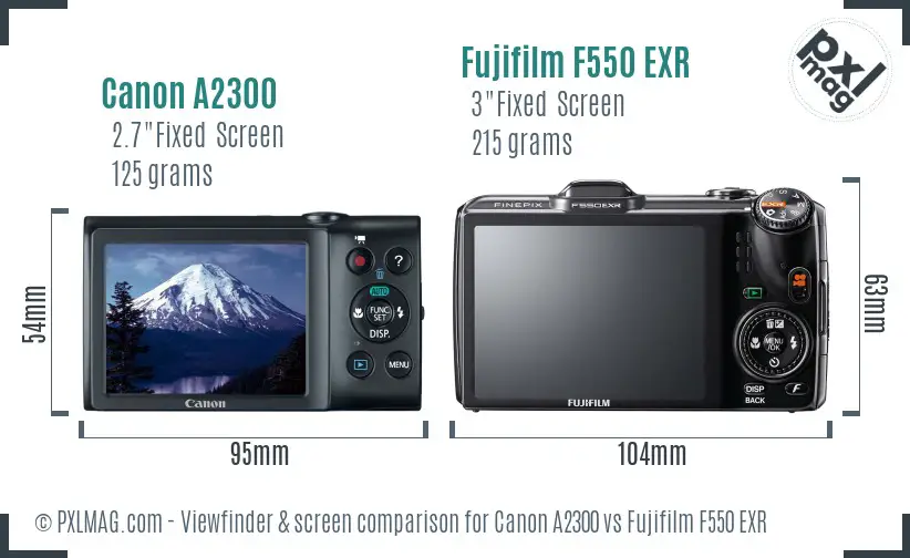 Canon A2300 vs Fujifilm F550 EXR Screen and Viewfinder comparison