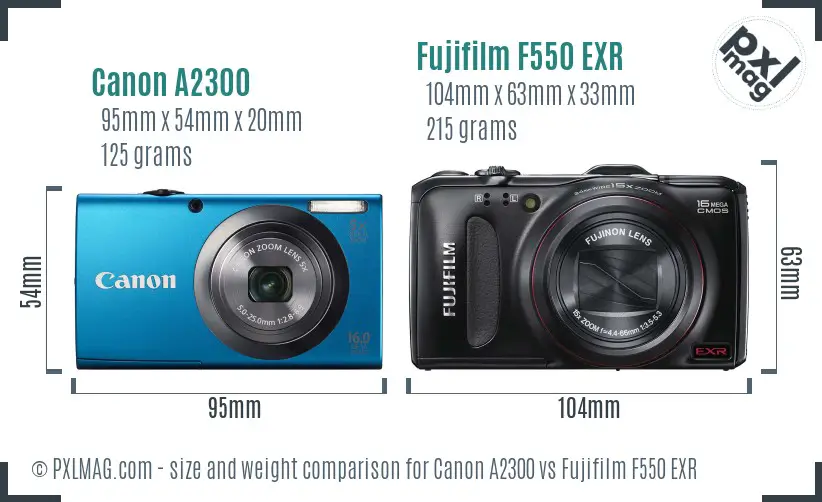 Canon A2300 vs Fujifilm F550 EXR size comparison