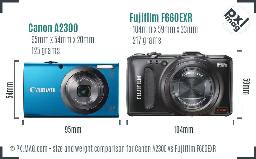 Canon A2300 vs Fujifilm F660EXR size comparison