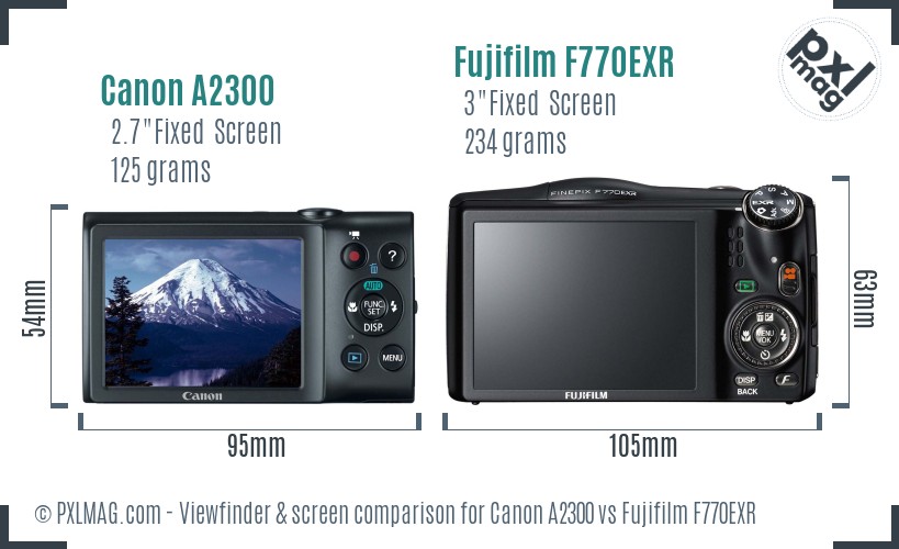 Canon A2300 vs Fujifilm F770EXR Screen and Viewfinder comparison