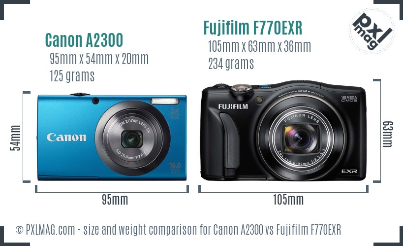Canon A2300 vs Fujifilm F770EXR size comparison