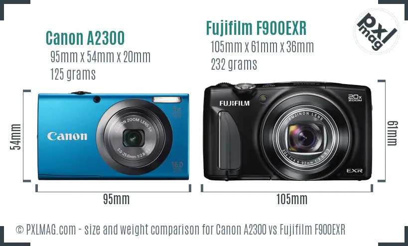 Canon A2300 vs Fujifilm F900EXR size comparison
