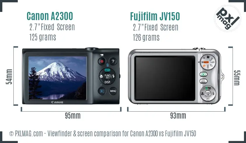 Canon A2300 vs Fujifilm JV150 Screen and Viewfinder comparison