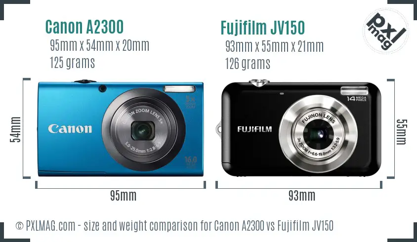 Canon A2300 vs Fujifilm JV150 size comparison