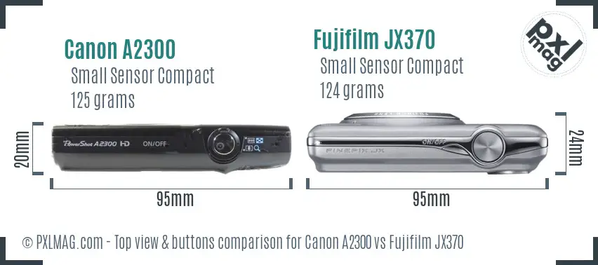 Canon A2300 vs Fujifilm JX370 top view buttons comparison Canon A2300 vs Fujifilm JX370 top view buttons comparison