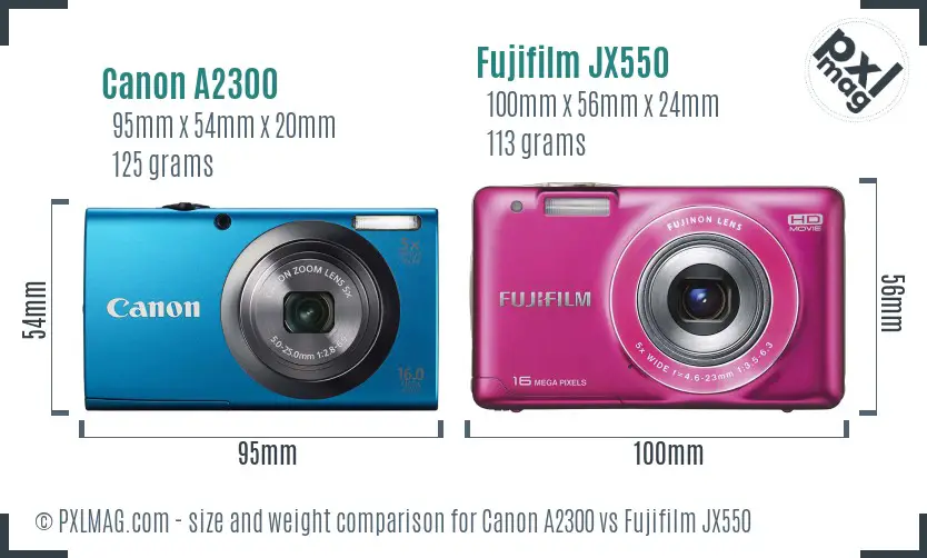 Canon A2300 vs Fujifilm JX550 size comparison