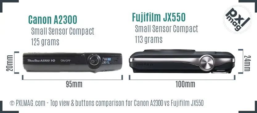 Canon A2300 vs Fujifilm JX550 top view buttons comparison