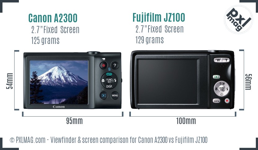 Canon A2300 vs Fujifilm JZ100 Screen and Viewfinder comparison