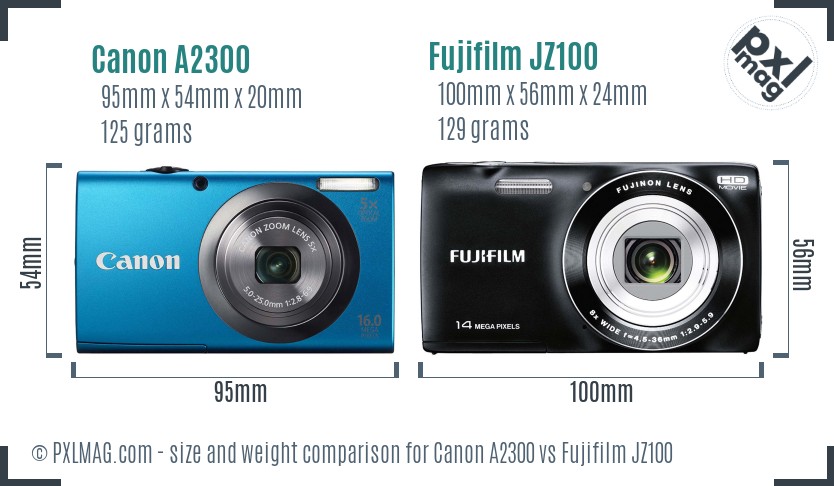 Canon A2300 vs Fujifilm JZ100 size comparison