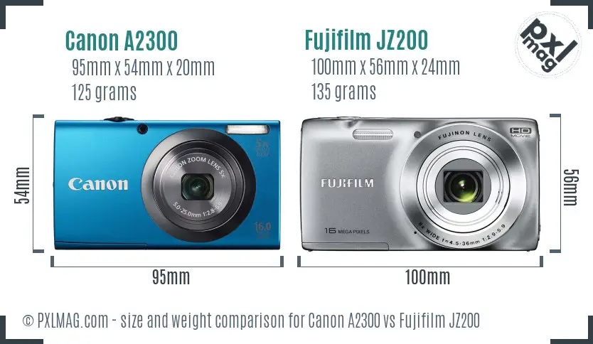 Canon A2300 vs Fujifilm JZ200 size comparison Canon A2300 vs Fujifilm JZ200 size comparison